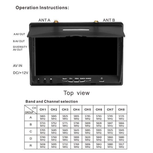 Монитор FPV LCD 5802D 7 дюймов со встроенным приемником 5.8 GHz для квадрокоптера BV-001098 фото